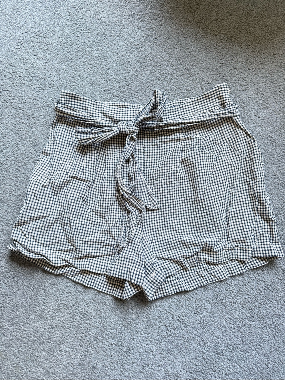 Anthro Navy & White Gingham Tie-Waist Women's Shorts